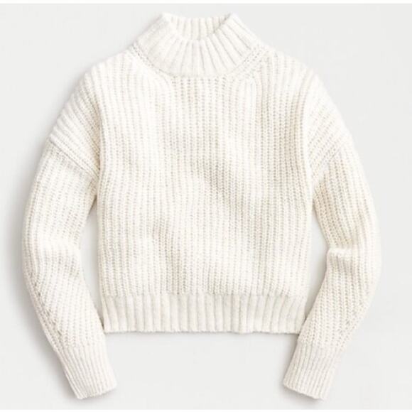 J. Crew Marled Donegal Mock Neck Sweater Ivory White Cotton Blend Relaxed XL - Picture 1 of 8
